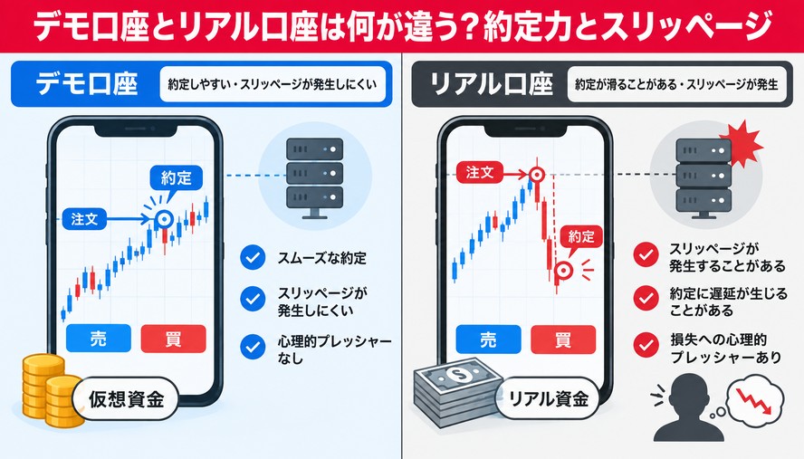 デモ口座とリアル口座は何が違う？約定力とスリッページ