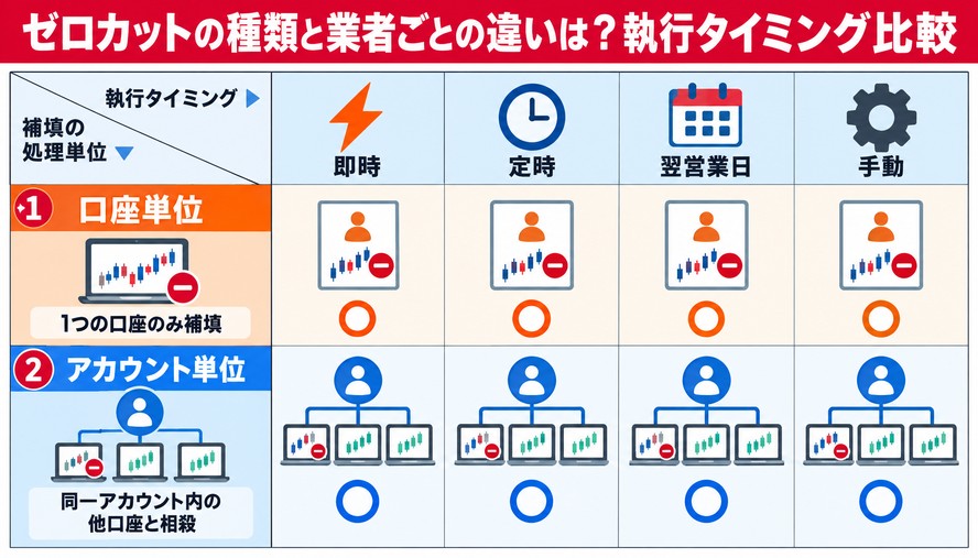 ゼロカットの種類と業者ごとの違いは？執行タイミング比較