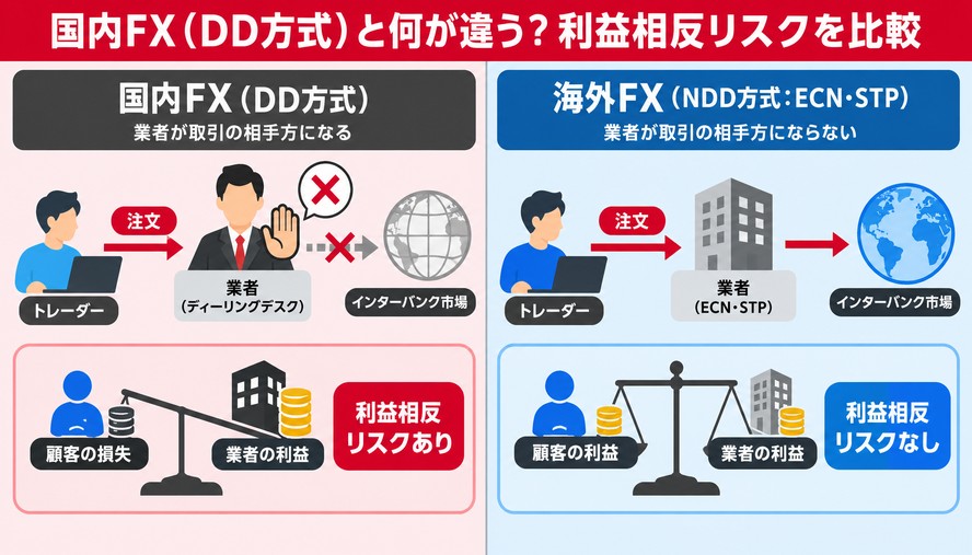 国内FX（DD方式）と何が違う？利益相反リスクを比較